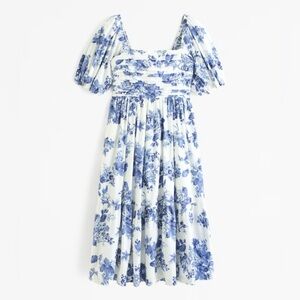 The A&F Emerson Poplin Puff Sleeve Midi Dress, size M, Blue Floral, NWT